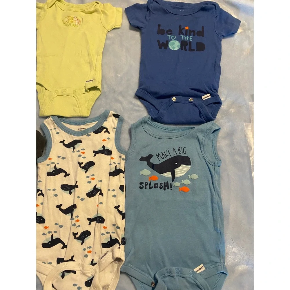 Gerber Onesies Baby Boys 3-6 Months Bodysuit Lot 6pk Nautical Space Whale Blue